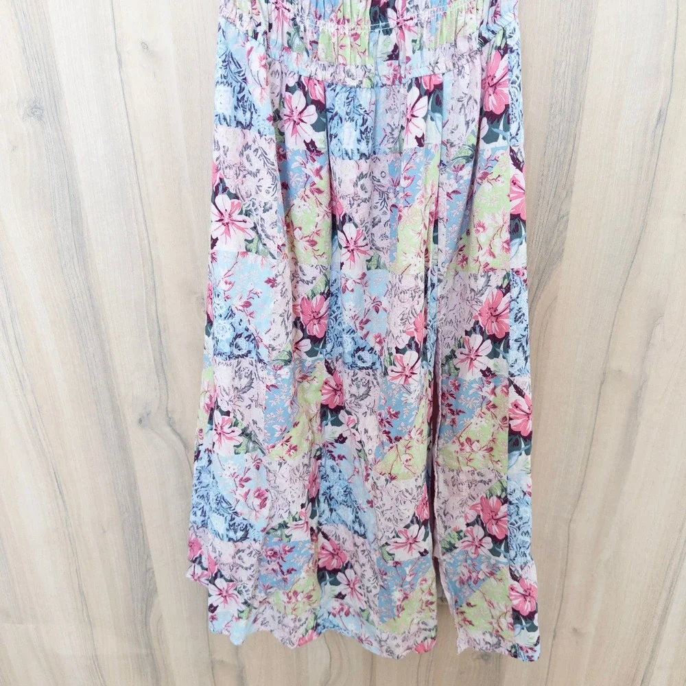 Patchwork Floral‎ Maxi Dress Large Smocked Cottage Boho Prairie Romantic Summer